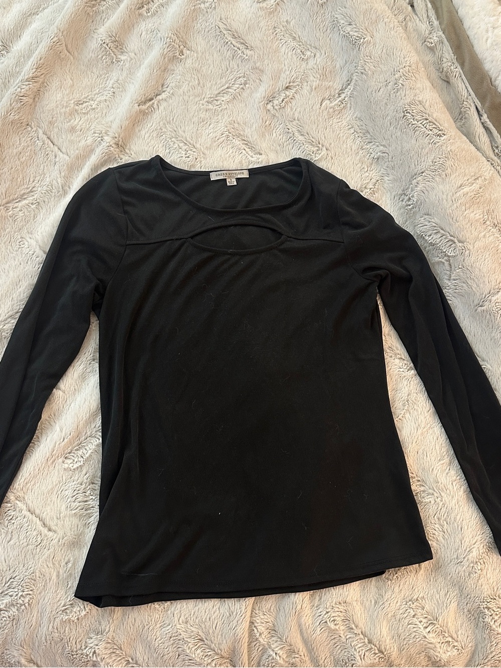 Green Envelope Black Long-Sleeve Top